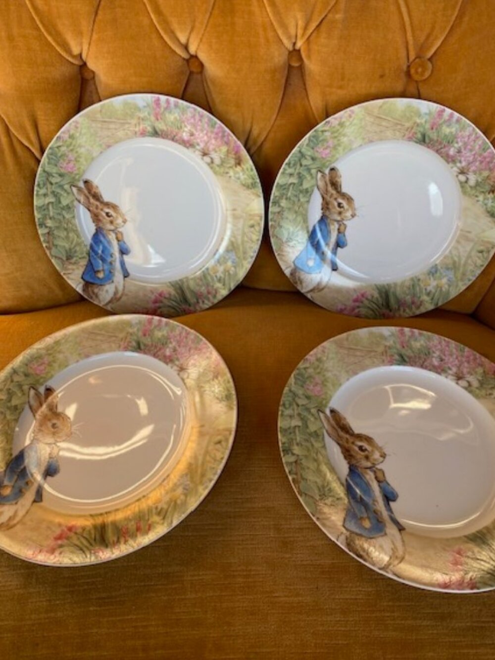 4 ZRIKE BEATRIX POTTER EASTER BUNNY RABBIT SIDE PLATES DISHES - 8" Never used